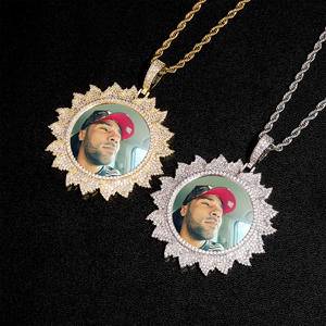 Latest Style Flames Custom Photo Medallion Pendants High Quality Gold Plated with CZ Stones Pendant Hip Hop Personalized Jewelry