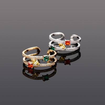 2022 Iced Out Colored Gemstone Open Ring Hip Hop Luxury Jewelry Men Women CZ Bling Bling Colorful Diamond Pave Ring Couple Rings