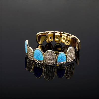 2022 Newest Opal Gemstones Gold Grillz Teeth High Quality Micro Pave CZ Mens Iced Out Custom Grillz Punk Fashion Hip Hop Jewelry