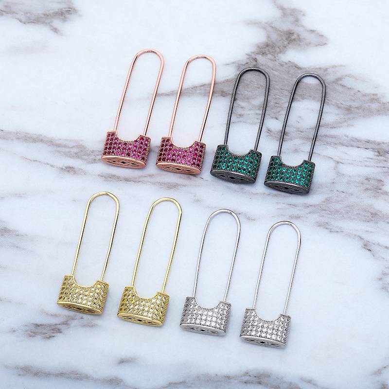  Iced Out Cubic Zirconia Luxury Micro Pave Lock Earrings High Quality Hip Hop Fashion Jewelry Gift For Men Women
