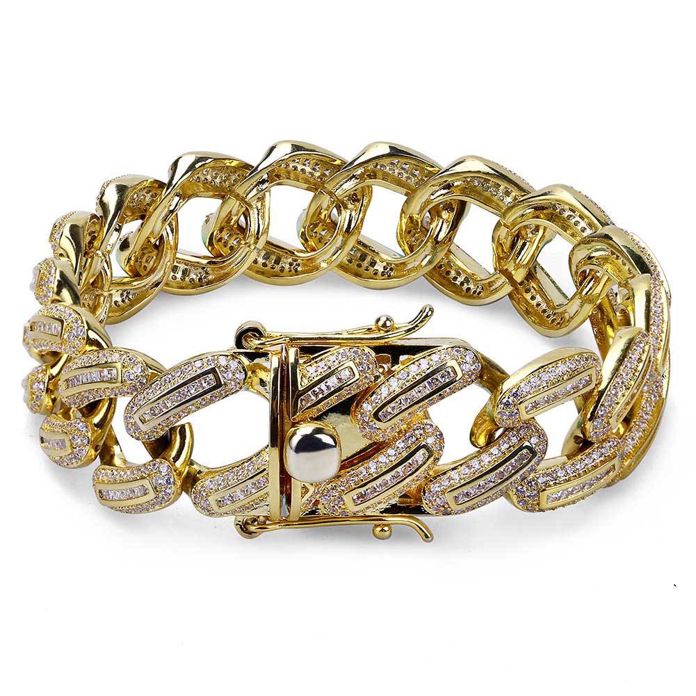 Iced Out Bling  Heavy Chunky Cuban Link Chain Bracelet Gold Silver Color  Zircon Hip Hop Fashion Women Men Jewelry