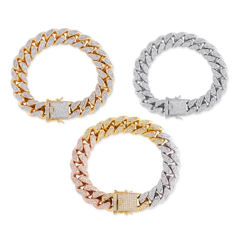 Hip Hop Gold/Silver Color Iced Out Micro Pave Zircon  Bracelet Copper Cuban Chain Link Bracelets 