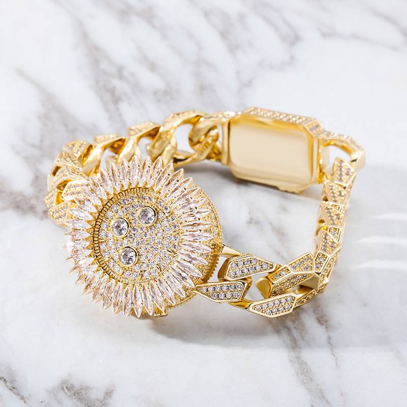 New Luxury Watch Style Bracelet High Quality Iced Micro Pave Cubic Zirconia With Spring Clasp Hip Hop Jewelry For Gift