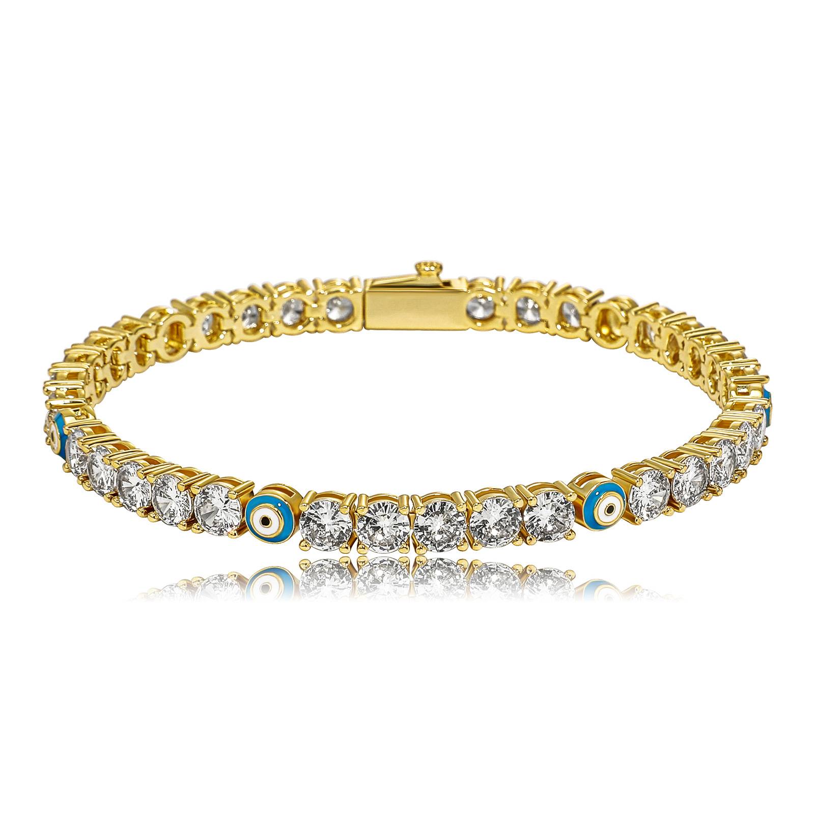 Fashion 4/5mm Cubic Zircon Tennis Lovely Blue Eyes Bracelet Colorful Plated Luxury Copper Micro Paved  Cuban Jewelry