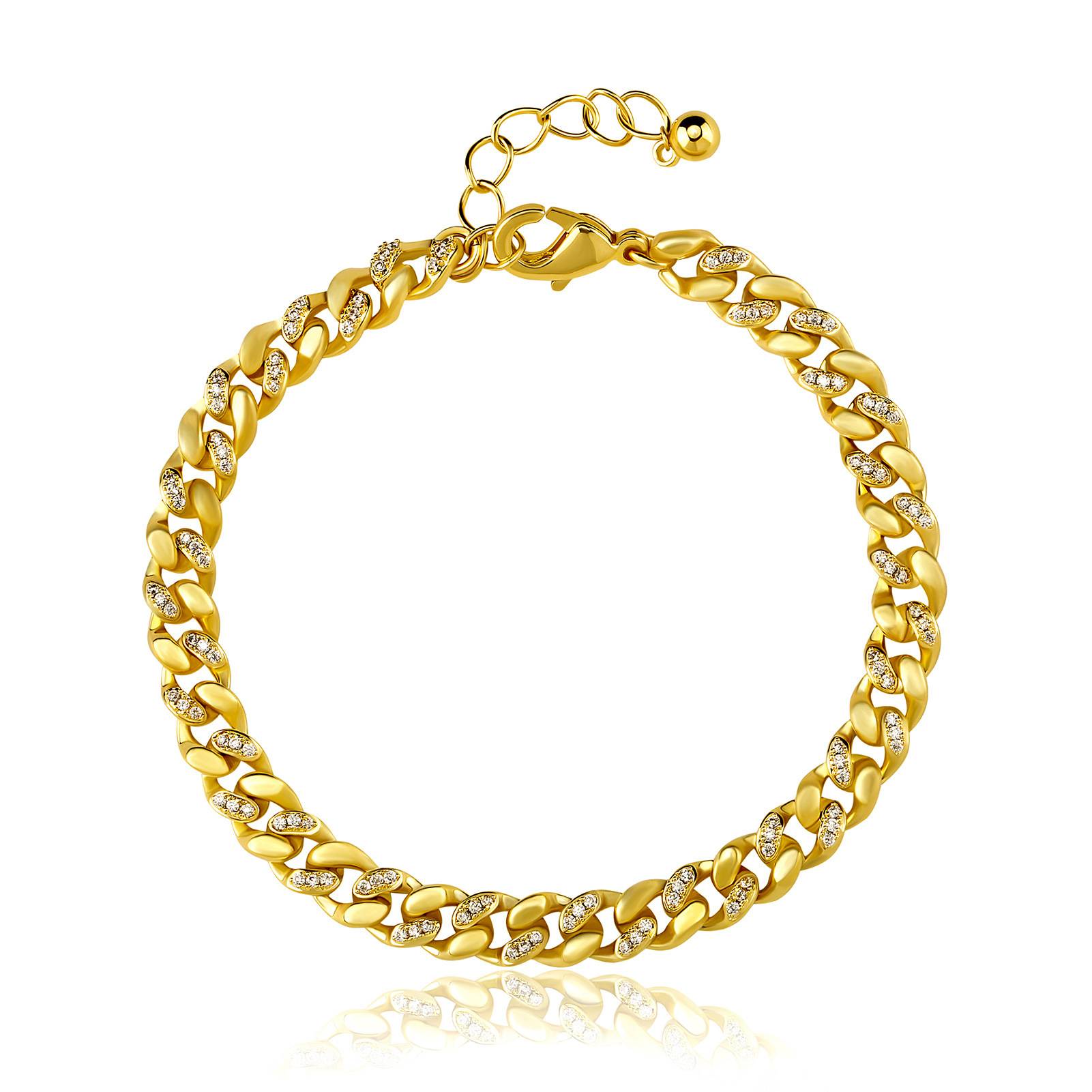 Hip Hop Fashion Jewelries 3A Zircon Brass 14K Gold Plated Bracelet Hipster Boys Girls Trendy Cuban Chain Bracelets