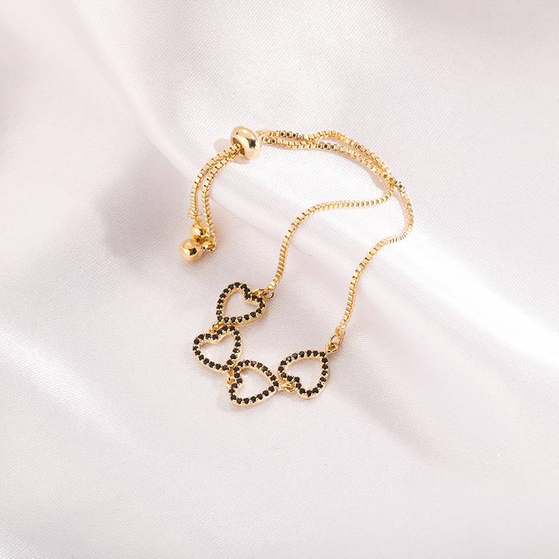  New Fashion High Quality Prong Setting 3A Zircon Heart Connected Heart-Shaped Men And Women Bracelet