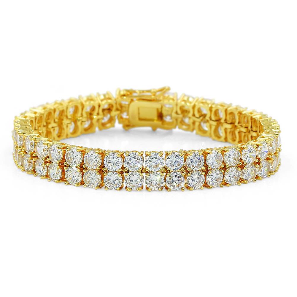 Pop Gold Plated Jewelry Double Row Tennis Chain Zirconia S925 Custom Tennis Chain Hip Hop Bracelet