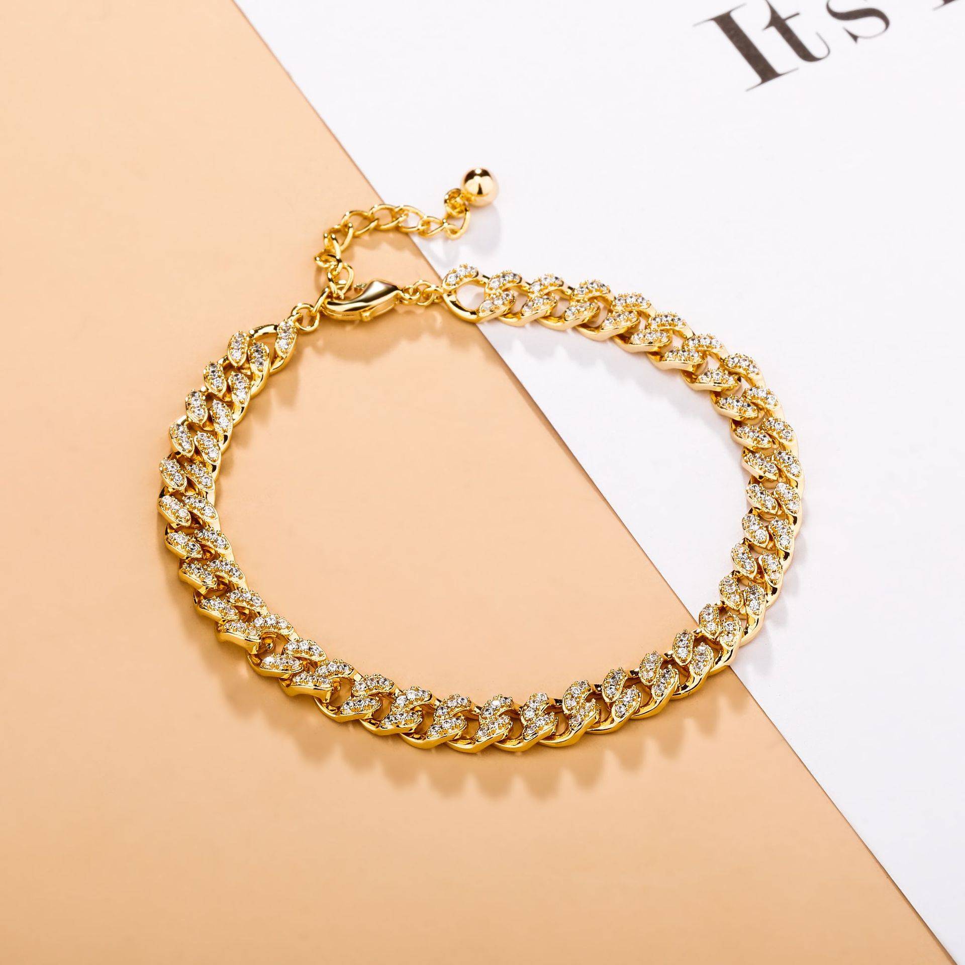 Diamond  Cuban Link 5mm Bracelet Gold Plated Adjustable Fashion Ice Out Cuban Chain Clasp Anklet