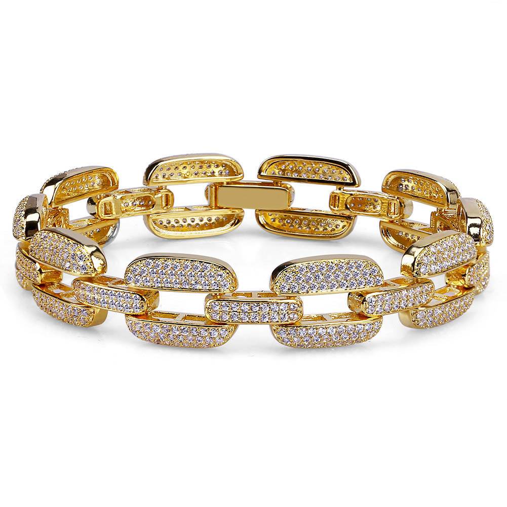  Wholesale Personality Hip Hop Bracelet Iced Out Brass Micro Pave Cubic Zircon Box Link Chain Bracelet