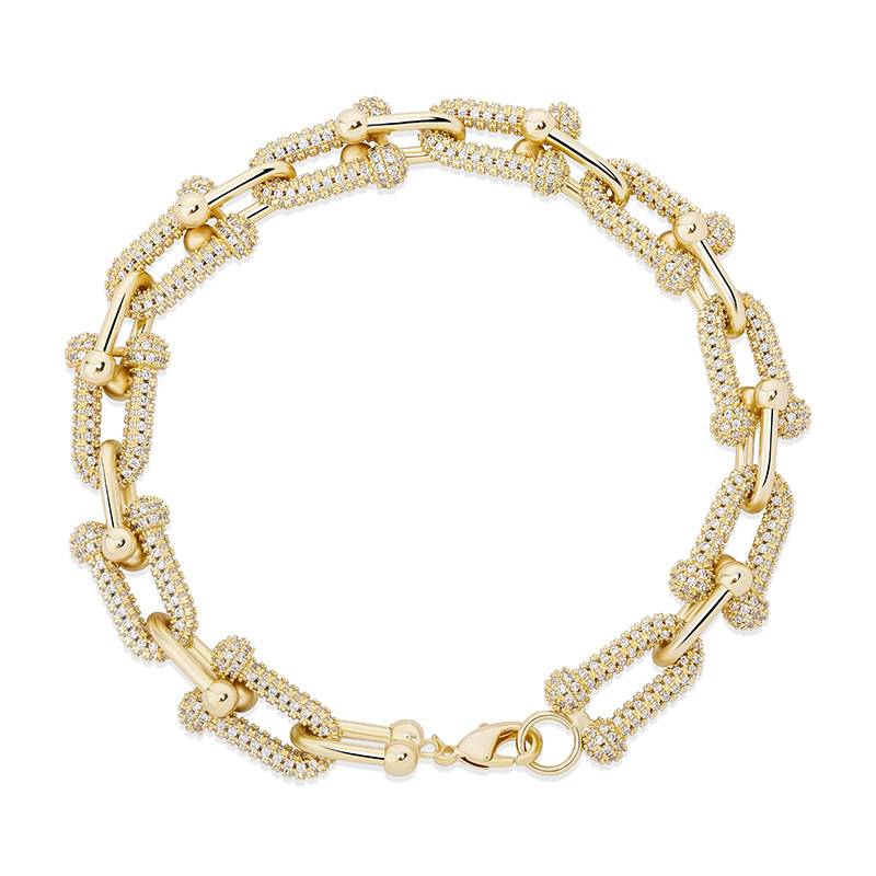 12mm Trend U -Shaped Chain Full Of Zircon Personality Simple Bracelet Hip Hop Men's Women's Fashion Jewelry 