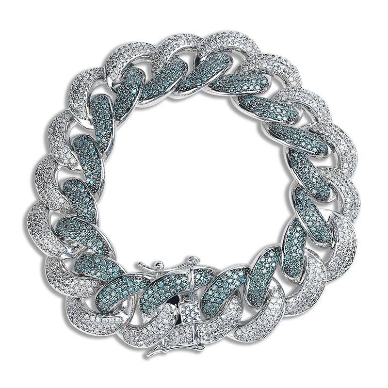 Hip Hop Bling Bling Iced Out  Cuban Chain Bracelets Micro Pave Rainbow   Color  Women Men Fashion Jewelry