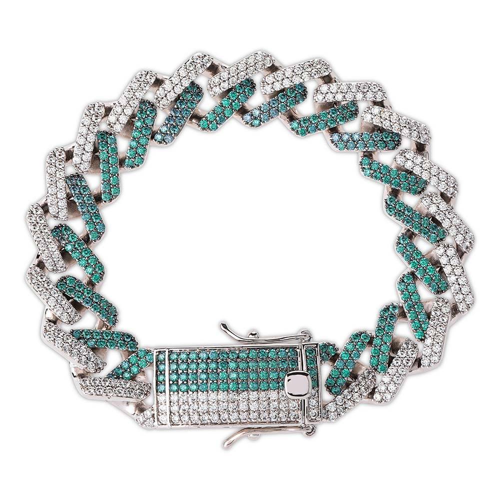 14mm Prong Setting Green Iced Out AAA Cubic Zirconia Cuban Chain Link Bling Diamond Bracelet