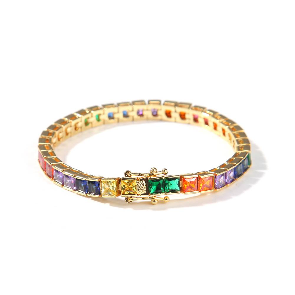 High Quality Fashion Women's 18 k Gold Plating 3A Colored Zircon Rainbow Tennis Bracelet