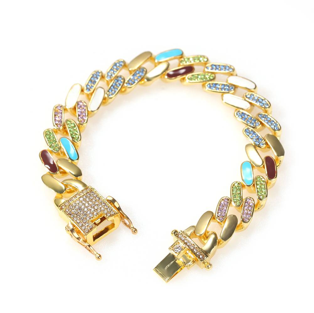 Colored Enamel Cuban Link Bracelet Iced Out Bling Bling Cuban Link Bracelets   Zircon Hip Hop Jewelry For Men Women Gifts