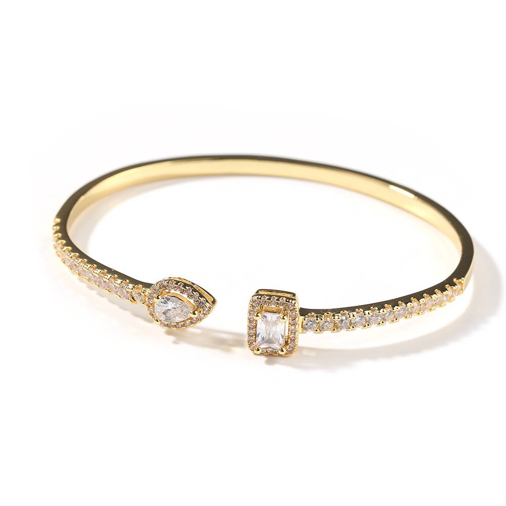 Square Shape Brass Bangle Opening Bracelet Multiple Styles Bling 18K Gold Plated Bangle Women Man Jewelry