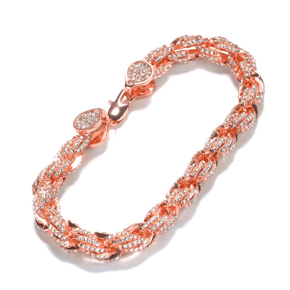 European And American Hip Hop Diamond Studded New Alloy Bracelet Twist Twist Rope Chain Fashion Personality Accessories