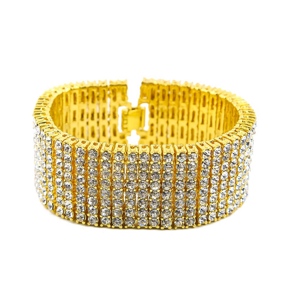 European And American Hip Hop Hot Sale 8 Drainage Diamond bracelet Men's Exaggerated Large   Bracelet  