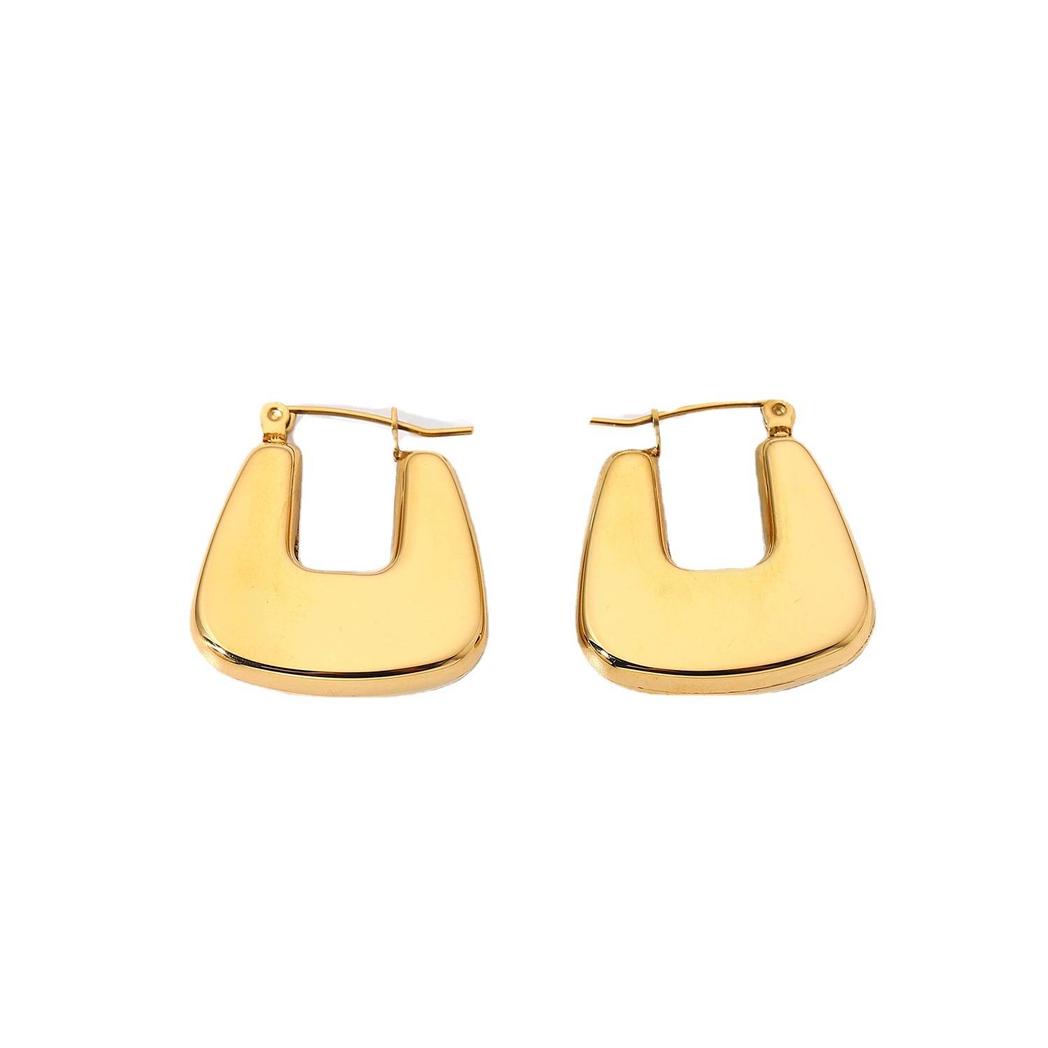 High Quality Retro Geometric U Shaped Earrings 18K Gold Plated Stainless Steel Jewelry Statement Chunky Hoop Earrings For Women