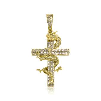 New Fashion Personality Hip Hop Jewelry Rapper Gold Plated Iced Out Zircon Chinese Dragon Design Wrapped Cross Pendant Necklaces