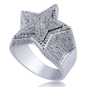 Hip Hop Iced Out Men Rings Fashion Five-Pointed Star pentacle Stereoscopic Micro Pave Cubic Zircon Big Bossy Rings Party Jewelry