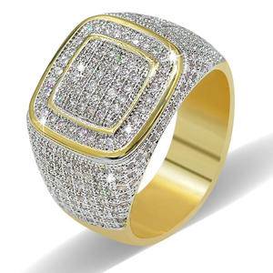 Round Square Cubic Zircon Ring Brass Material Mens Fashion Bling Jewelry Iced Out Full CZ Hip Hop Engagement Wedding Party Rings
