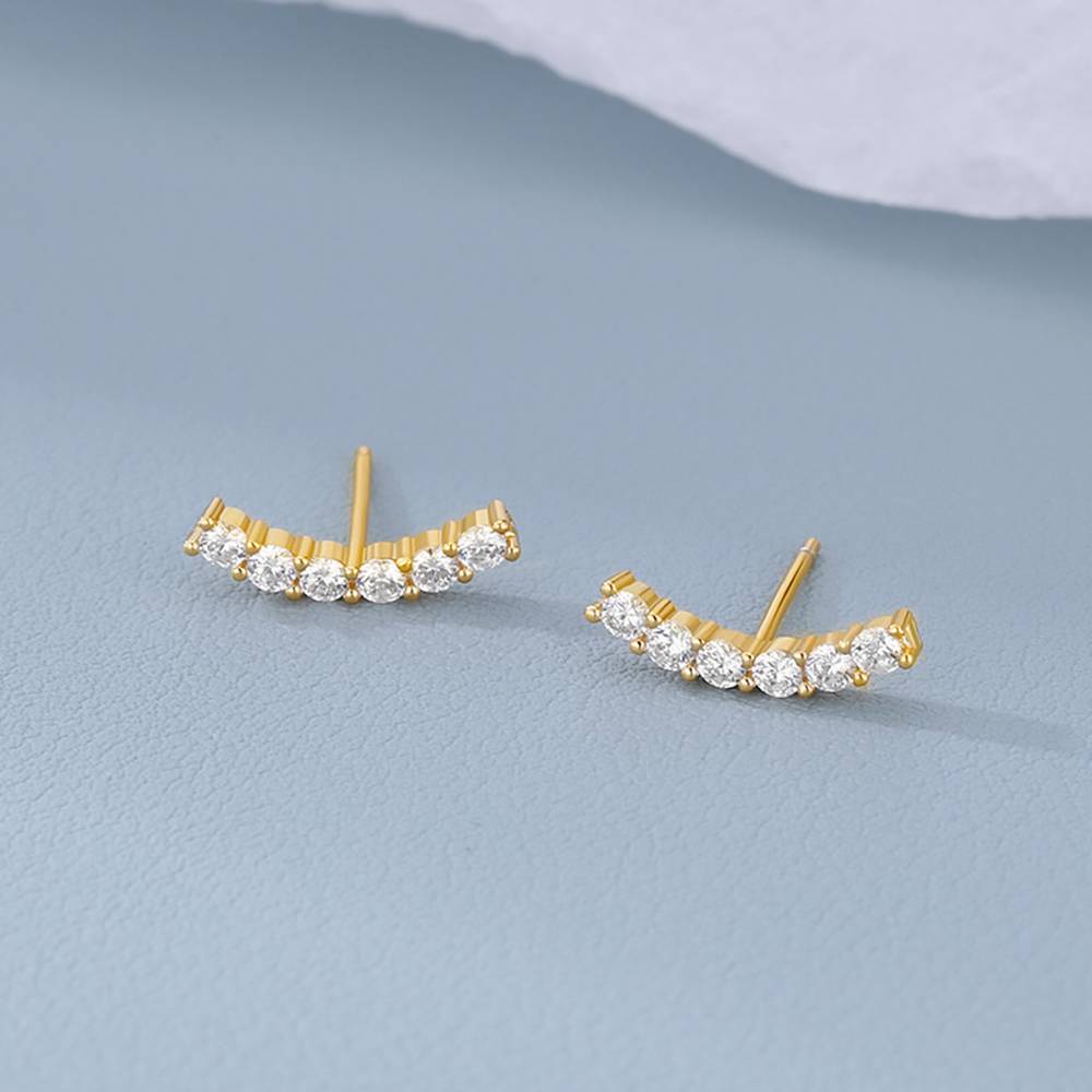 Fashion Brass Gold Plate Zircon Arc Design Earring For Women Jewelry Ladies Cute Stud Earrings Girls Trend Elegant Ear Jewellery