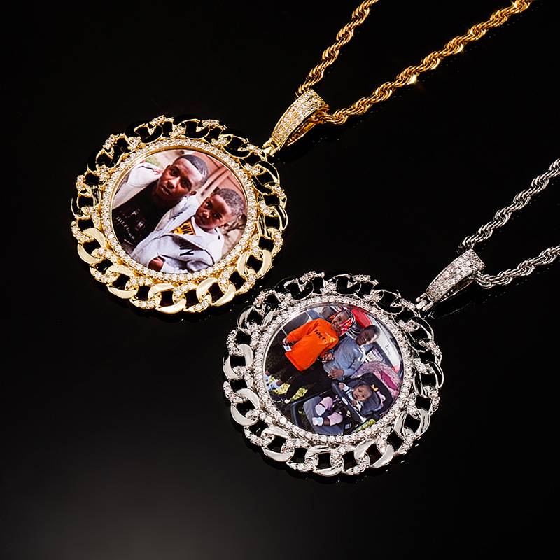 New Design Cuban Link Custom Photo Memory Medallions Solid Pendant Necklace Personalized Iced Out Cubic Zirconia Hip Hop Jewelry