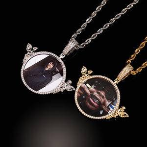 New Angel Wings Medallions Custom Photo Pendant Necklace Mens Hip Hop Jewelry Iced Out Zircon Pendant Women Personality Pendants
