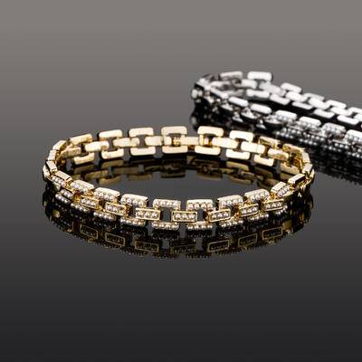 2020 New High Quality Iced Out 3 Row Brass Cuban Bracelet In Silver Gold Color Bling Women Fashion Jewelry Gifts Pearl Bracelets