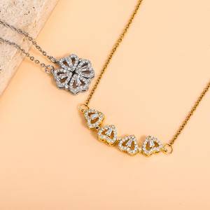2022 New Design Fashion Heart Four-leaf Clover Magnetic Pendant Necklaces Iced Out Cubic Zirconia Jewelry Womens Christmas Gifts
