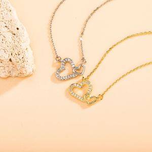 New Hip Hop High Quality Sweet Romantic Double Heart Shaped Charm Chain Necklace Fashion Pendant Necklace Jewelry Gift For Women
