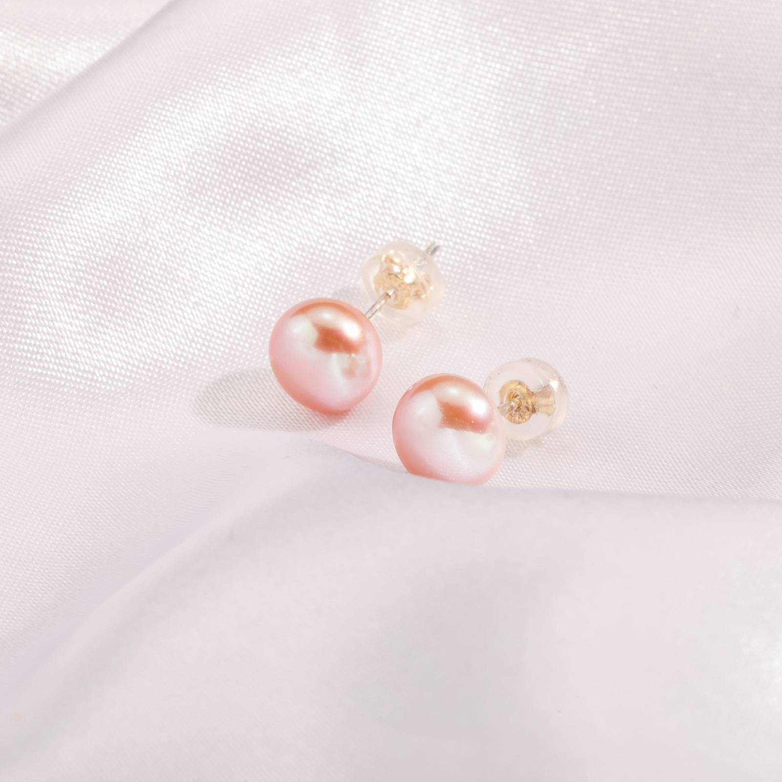 INS简约潮搭天然粉色珍珠耳饰S925银针新款气质女式耳钉