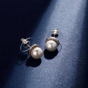 INS Women's Earrings Jewelry 925 Silver Needle Pearl Stud Earring Korean Iced Out Wedding 3A+ Cubic Zirconia Pearl Stud Earrings
