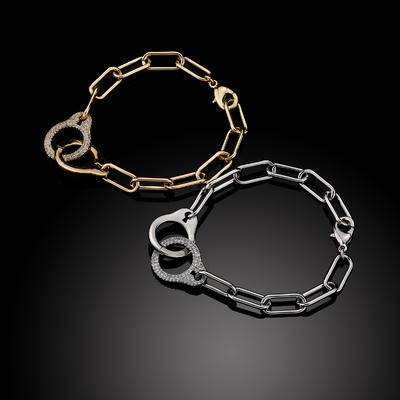 2022 New Punk Bracelet Brass Iced Out CZ In Gold Color Clip Link Chain Handcuffs Bracelets Hip Hop Jewelry For Men Women Jewelry