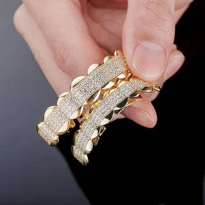 New 18k White Gold Hip Hop Iced Out CZ Grillz Top Bottom Grill Set Jewelry Mens Vampire Grills Fashion Bling Bling Jewelry Gifts