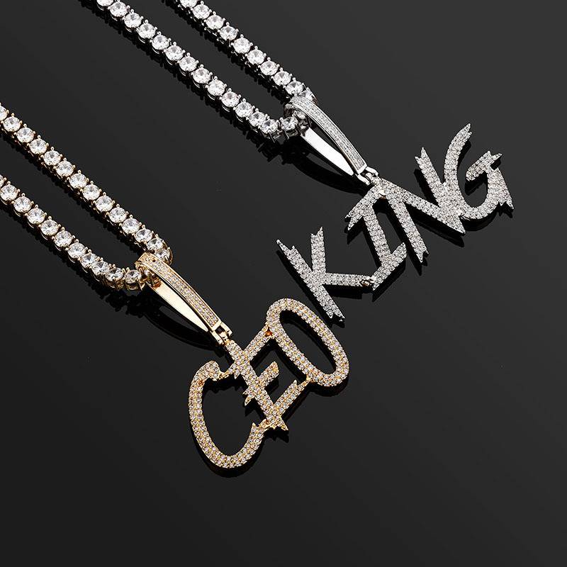 2022 NEW Curlicue Letters Pendant High Quality Personality Iced Out AAA+ CZ A~Z Custom Letter Pendant Necklace Jewelry For Gifts