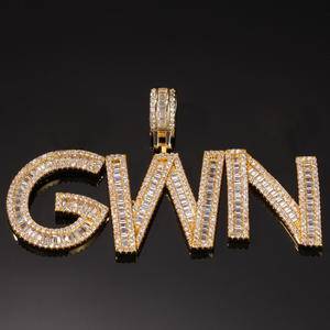 New Arrival Luxury Custom Name Hip Hop Square Zircon Letter 26 Letter Fangyuan Mixed Drill Splicing Bling Jewelry Iced Out Gifts