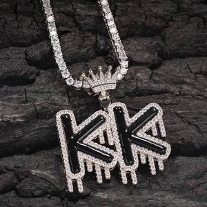 2022 Mens Oil Drop Charms Zircon Hip Hop Gold Silver Custom Iced Out Crown Letter Name Alphabet Plated Chain Pendants Necklaces