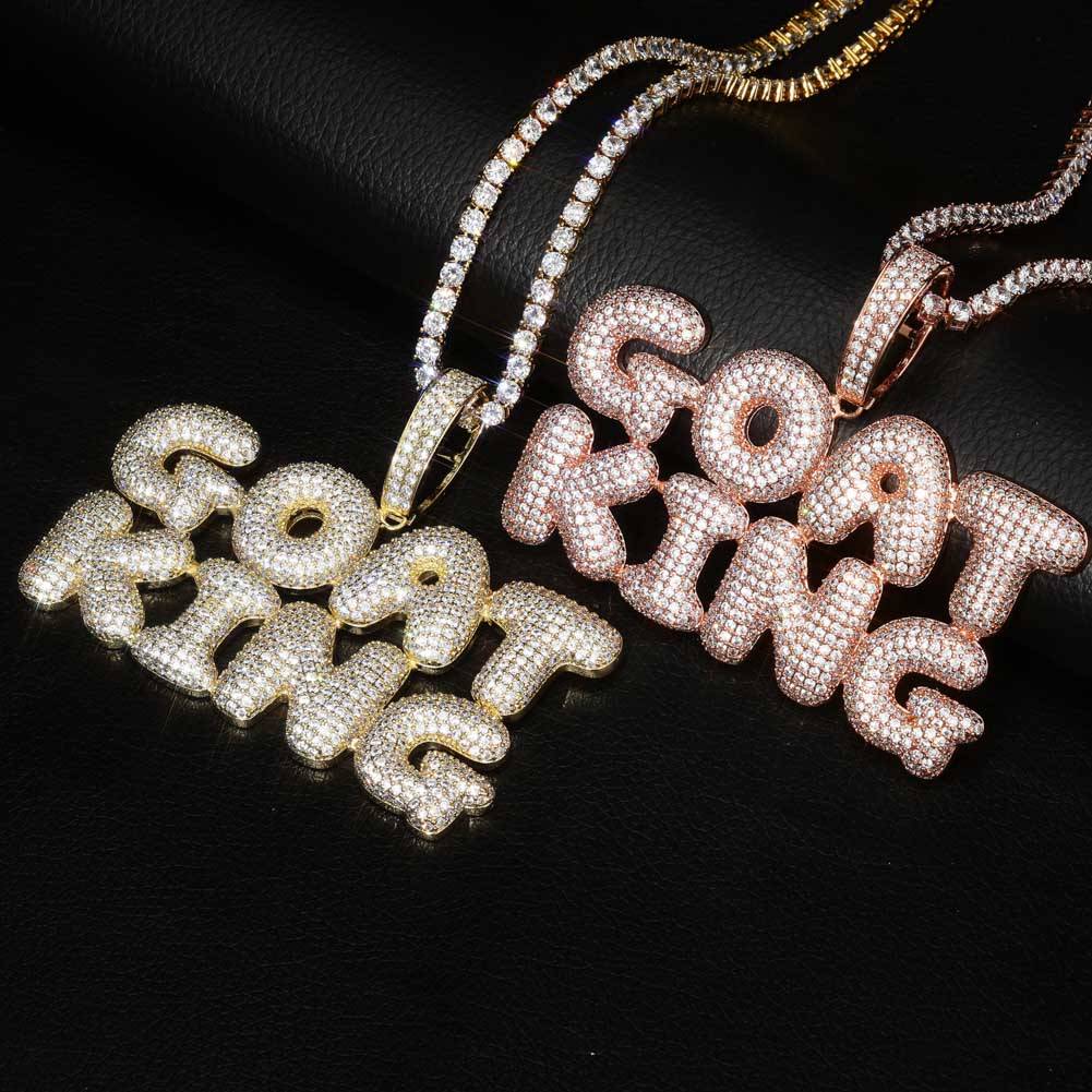 全新定制名称 Iced Out 胖头字体字母吊坠项链嘻哈男士个性珠宝金银魅力链礼物