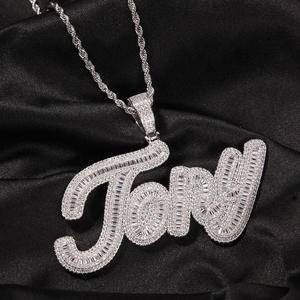 New Custom Name Baguette Stone Big Large Letters Hip Hop Pendant Necklace Gold Silver Bling Zirconia Men Hip Hop Pendant Jewelry