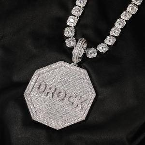 New Custom Name Big Size Polygonal Pendants Hip Hop Octagonal Charms Letter Pendant Necklaces Fashion Women Men Rapper Jewelry
