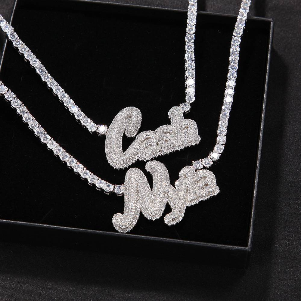 新款定制名称项链嘻哈字母项链复古缝合文字网球链坠项链男女时尚珠宝 