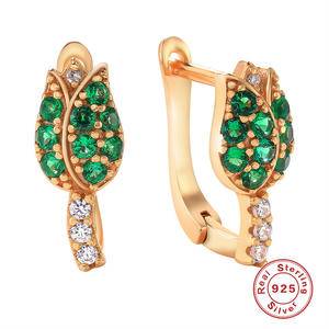 New 925 Sterling Silver Glossy Dangle Earrings Rose Gold Green Zircon Flower Hoop Earrings Women Mom's Gift Fine Fashion Jewelry