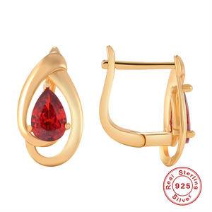 New 925 Sterling Silver Hoop Earring Exquisite Red Geometry Natural Zircon Earrings For Women Daily Wedding Fashion Fine Jewelry