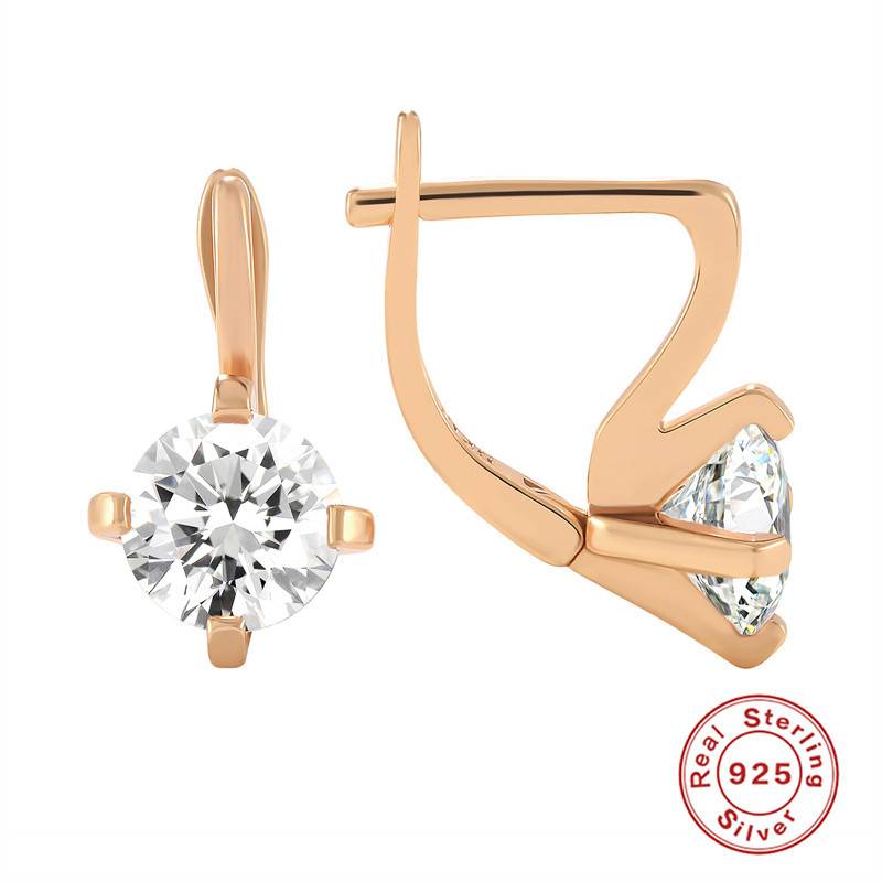 New 925 Sterling Silver Classic Versatile Rose Gold White CZ Diamond Hoop Earrings Irregular Earrings Fashion Fine Jewelry Gifts