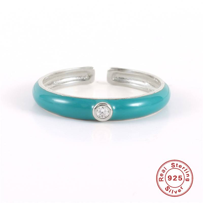 S925纯银圆形滴油镶钻戒指欧美热销时尚个性简约创意开口指环戒指
