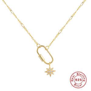 New Design S925 Sterling Silver Star Shining Zircon Elegant Snowflake Figaro Chains Necklaces For Ladies Pendant Fashion Jewelry