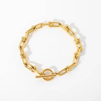 Fashion 18K Gold Plated Stainless Steel U Type Individuality OT Button Jewelry Horseshoe U Shape Chain Stick Handmade Bracelets
