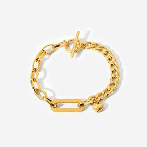 Women Ins Trendy Stainless Steel Chain Bracelet 18K Gold Plated Chains Simple Minimalism Handmade Oversized Rectangle Bracelets 