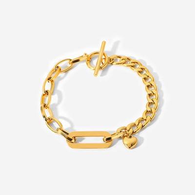 Women Ins Trendy Stainless Steel Chain Bracelet 18K Gold Plated Chains Simple Minimalism Handmade Oversized Rectangle Bracelets 